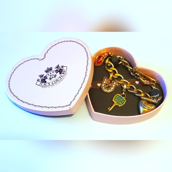 Juicy Couture Jewelry - Juicy Couture Limited Edition Charm Bracelet Lot 5 Removable Charms Heart Box